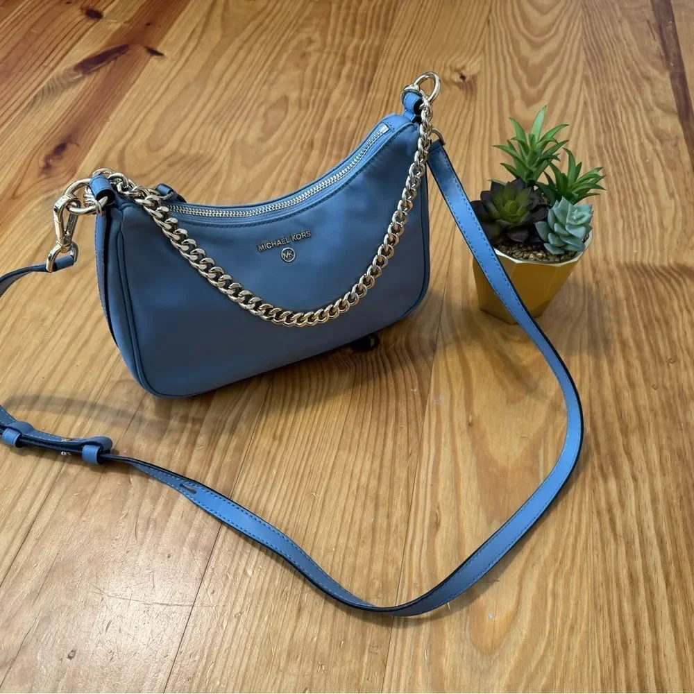 Michael Kors Jet Set Charm Medium Nylon Gabardine Crossbody Bag Chambray